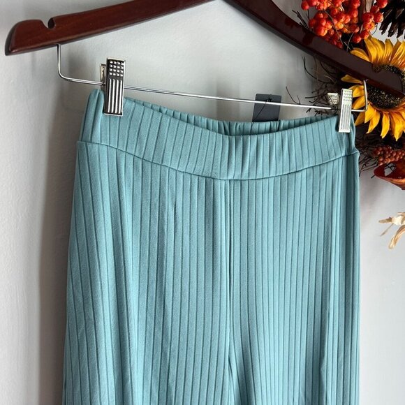 Lulus Vibe Check Ribbed Wide Leg Pant XS in Teal Blue - Picture 3 of 9
